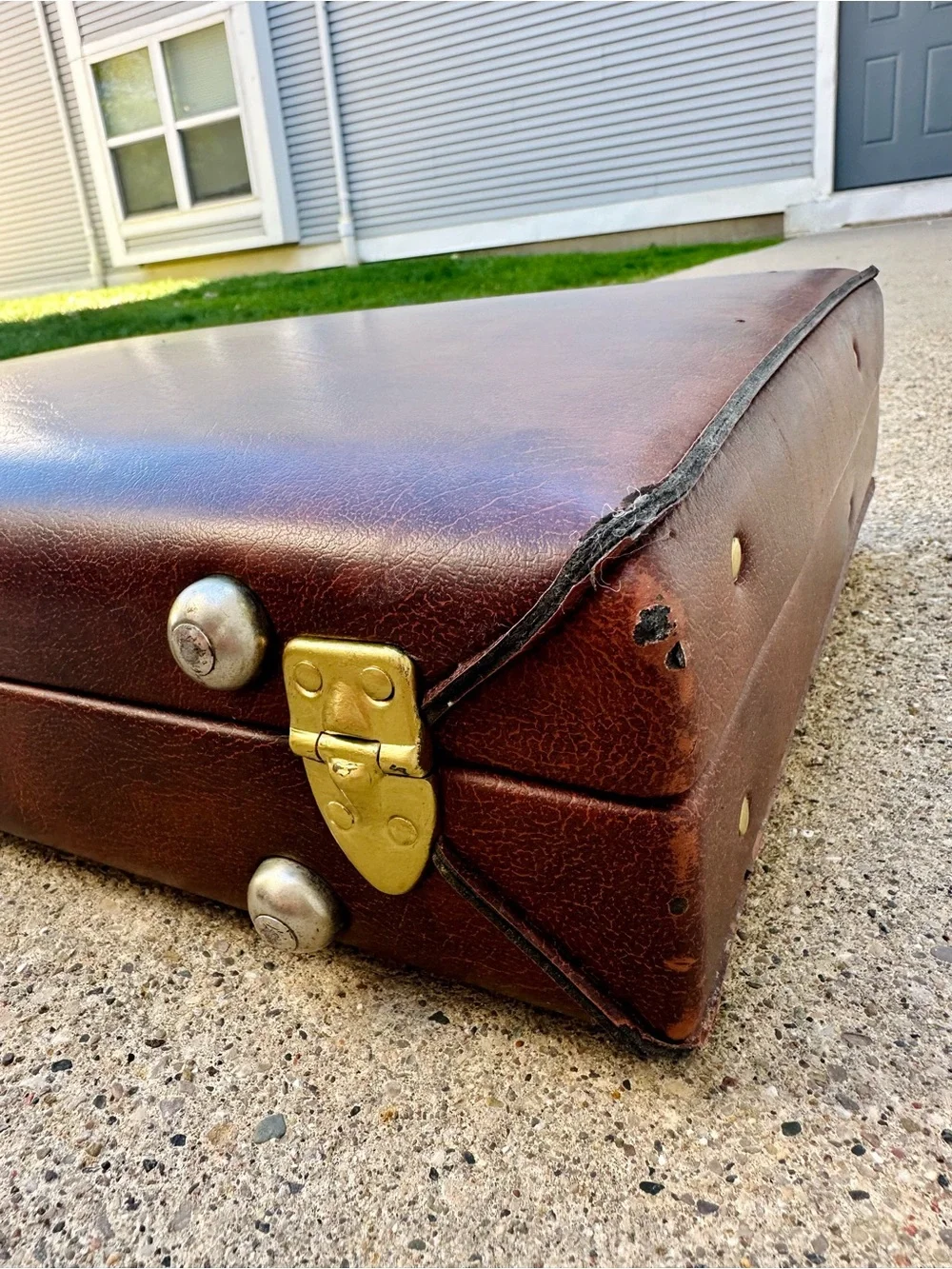 Vintage Classic Marbled Brown Leather Attaché Briefcase for Men, Hard Suitcase